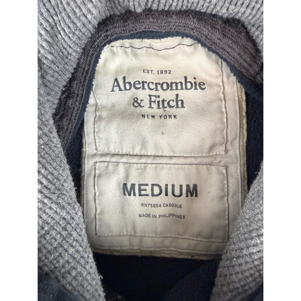 Abercrombie & Fitch Hoodie Mens Medium Blue Waffle Lined Distressed Pullover AF - Picture 3 of 9